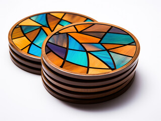 a stack of coasters with colorful designs