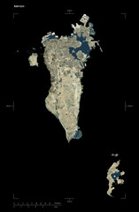 Bahrain shape isolated on black. High-res satellite map