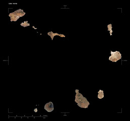 Cabo Verde shape isolated on black. High-res satellite map © zelwanka