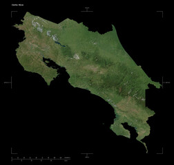 Costa Rica shape isolated on black. High-res satellite map