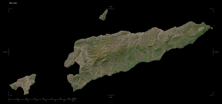 Timor Leste shape isolated on black. High-res satellite map