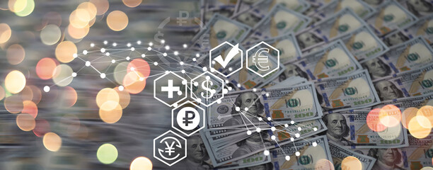 Dollars bills. Dollars background. Background of different us dollar banknotes. Finance concept.