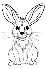 Hand drawn rabbit cute coloring book illustration. For the design of children's coloring books, cards, stickers, puzzles 