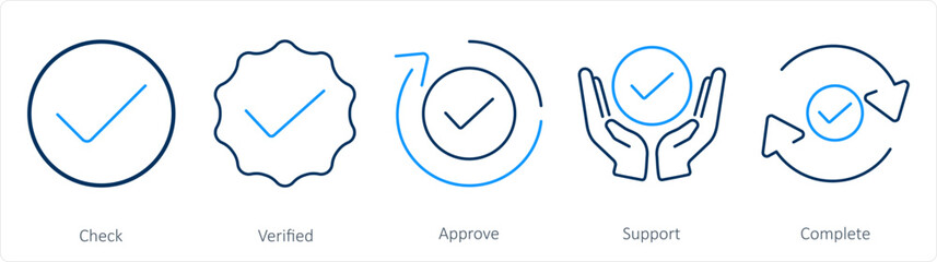 A set of 5 Checkmark icons as check, verified, approve