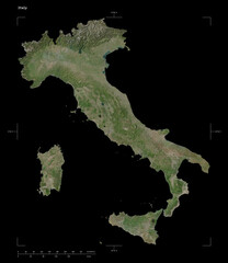 Italy shape isolated on black. High-res satellite map
