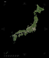 Japan shape isolated on black. High-res satellite map © zelwanka