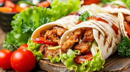 A tantalizing döner wrap filled with crisp lettuce, juicy tomatoes, and tangy pickles.