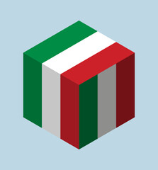 Isometric cube with flag of Italy. Isolated vector illustration.	