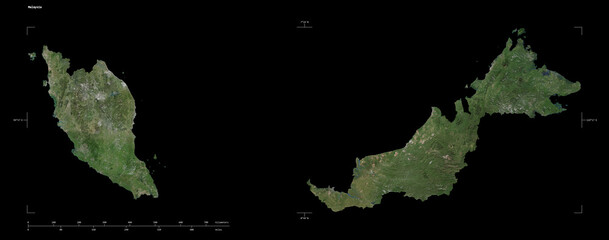 Malaysia shape isolated on black. High-res satellite map © zelwanka