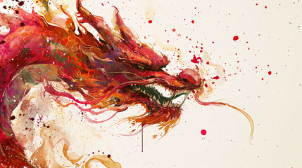 Chinese dragon in red painting