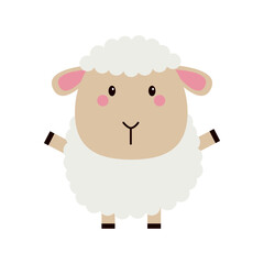 Sheep lamb standing icon. Cartoon kawaii funny baby character. Farm animal. Cute round face head. Cloud shape hair fur. Nursery decoration. Sweet dreams. Flat design. White background. Isolated.