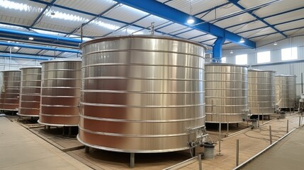 A symphony of steel and efficiency, these tanks quietly perform their role, ensuring the smooth operation of the indoor industrial facility.