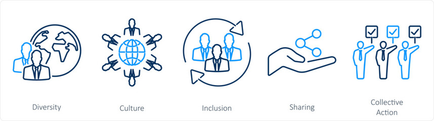 A set of 5 Community icons as diversity, culture, inclusion