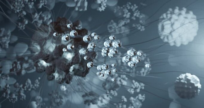 Warfarin rotating 3d molecule, molecular structure of anticoagulant, seamless video