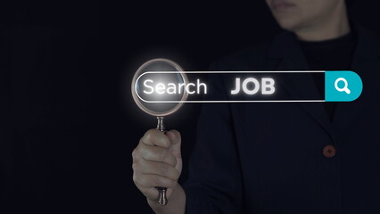 job search concept, man browsing work opportunities online using job search computer app. find your...