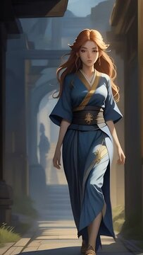 ancient woman in a dress, full body of Eurydice greek mythology