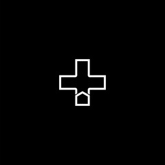 Cross logo for healthy care icon isolated on dark background
