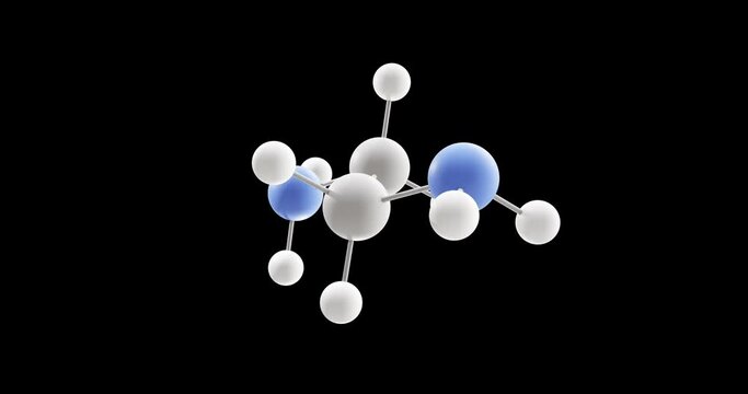 Ethylenediamine molecule, rotating 3D model of edamine, looped video on a black background