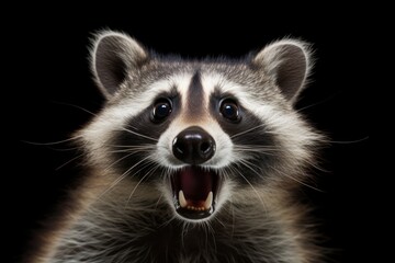 Funny surprised raccoon with open mouth. - obrazy, fototapety, plakaty