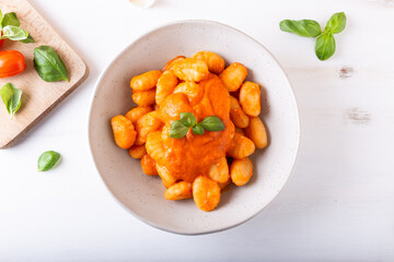 Potato gnocchi with fresh tomatoes sauce. Typical Italian food.