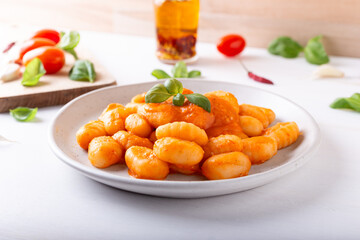 Potato gnocchi with fresh tomatoes sauce. Typical Italian food.