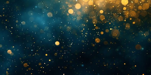 Fototapeta na wymiar Blue and Gold Bokeh Particles Lighting Pattern in the Style of Interstellar Nebula - Light Gold and Dark Black Minimalist Bokeh Background created with Generative AI Technology