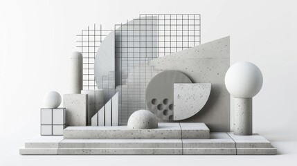 Modern infographics stylized as concrete. Statistics Business 3d Pie Chart, Bars, Strips, Steps and Options. Business Infographic creative design made of concrete shapes