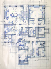 Generative AI, Blue print floor plan, architectural background, technical draw, vertical format	
