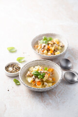 Homemade fish soup with vegetables
