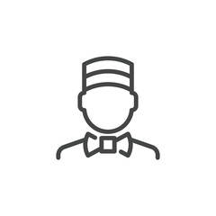 Concierge icon. Doorman outline logo. Porter line pictogram. Label employee of hotel, Motel, inns. Linear doorkeeper emblem for websites, print catalogs and mobile applications. Vector illustration.