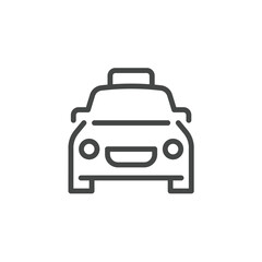 Car line icon. Symbol of buying or booking transport, traveling by auto, parking at hotel, restaurant and other places. Graphic contour label. Vector illustration isolated on white.