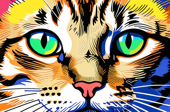 Cat in the style of Van Gogh. Close-up illustration