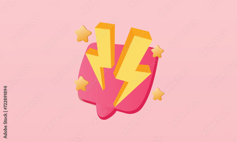 Poster 3d speech bubble with thunderbolt with cartoon style. 3d rendering in cartoon style.3d goal for busi