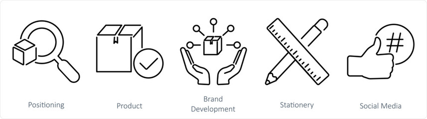 A set of 5 Branding icons as positioning, product, brand development