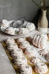 Airy pink marshmallow dessert. Zephyr.