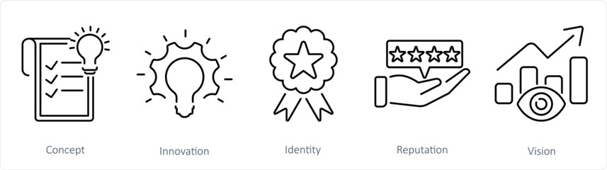 A set of 5 Branding icons as concept, innovation, identity