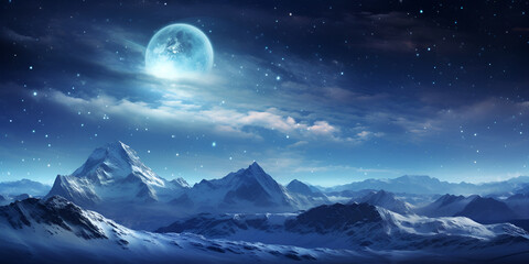 Mountain backgrounds night sky with stars and moon, 
