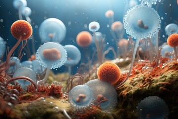 Microorganisms responding to changes in temperature. - obrazy, fototapety, plakaty
