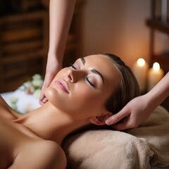 Obraz na płótnie Canvas young woman receiving facial massage at spa