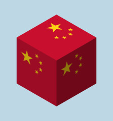 Isometric cube with flag of China. Isolated vector illustration.