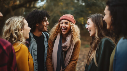 A group of happy, laughing and smiling diverse ethnic people for anti-racism.