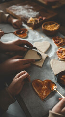 Mother's Day, mom and children in the kitchen making pizza, happy family concept