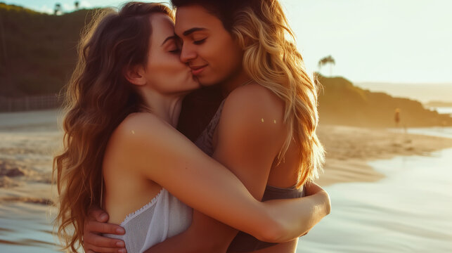 Lesbian couple kissing 