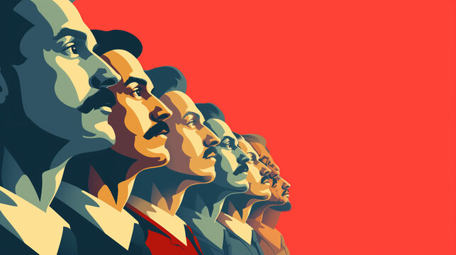 Socialism illustration with red background, people protest, humanitarian, dictatorship