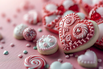  handmade Valentine's Day cookies and candies close-up 

