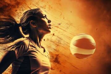 female volleyball player portrait with ball
