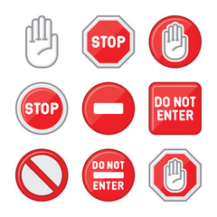 Stop Signs Icons Set on White Background. Vector