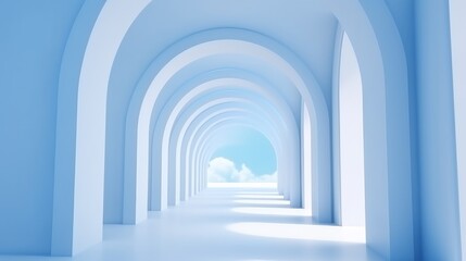 Blue and White Room With Arches. Generative AI