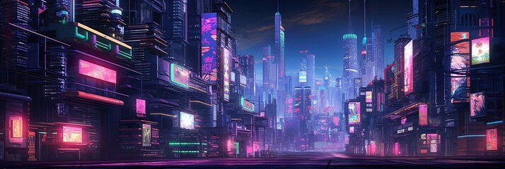 Fototapeta na wymiar Neon-lit metropolis, futuristic cityscape, cyberpunk aesthetics, digital age allure, bustling urban nights, neon brilliance. Generated by AI.