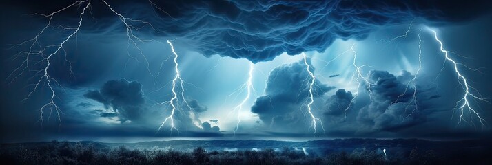 Dramatic beauty of a thunderous tempest. Atmospheric spectacle, electrifying display, nature's grandeur, electric chaos, weather drama, stormy magnificence. Generated by AI. - obrazy, fototapety, plakaty